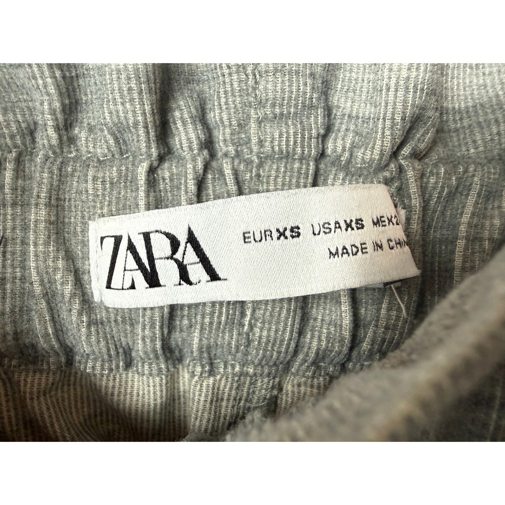 ZARA Women Gray Textured Paperbag Waist Cropped Pants Elastic Waist Pockets XS - Picture 4 of 7